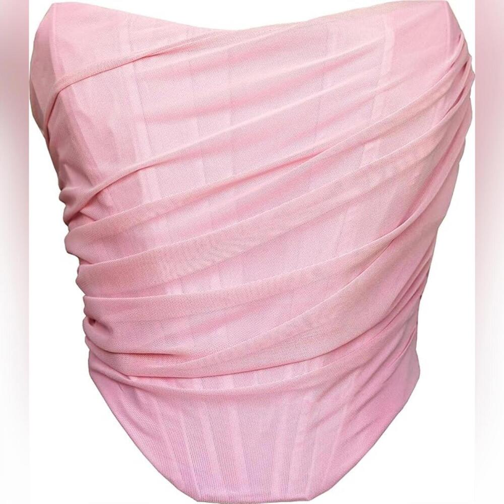 NWT MOALLUOM Mesh Corset Crop Top Bustier Boned Backless Y2K, XS
